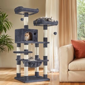 Arranhador para gatos com 11 colunas para arranhar 55 x 45 x 143 cm cinzento