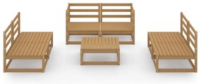 7 pcs conjunto lounge de jardim pinho maciço castanho mel