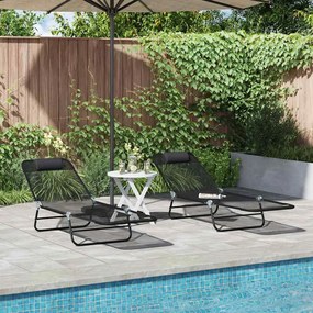 vidaXL Camas de sol dobráveis - 2 peças com apoio de cabeça em Textileno preto