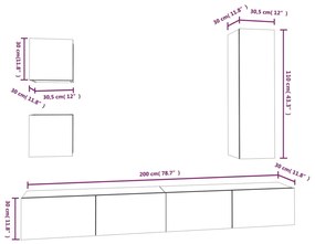 Conjunto móveis de TV 5pcs madeira processada carvalho castanho