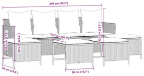 5 pcs conjunto sofás p/ jardim c/ almofadões vime PE castanho