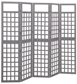 vidaXL Biombo/treliça 5 painéis abeto maciço 201,5x180 cm cinzento