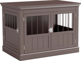 PawHut Gaiola para Cães com Mesa Auxiliar 3 Portas Francês e Fecho Magnético para Cães Pequenos 78x53x59,3 cm Castanho | Aosom Portugal