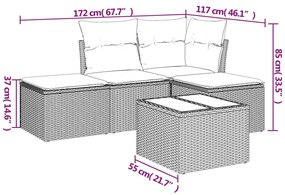5 pcs conjunto sofás p/ jardim c/ almofadões vime PE castanho
