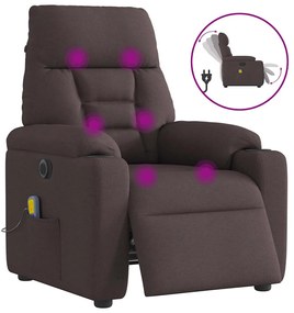 vidaXL Poltrona reclinável massagens elétrica tecido castanho-escuro