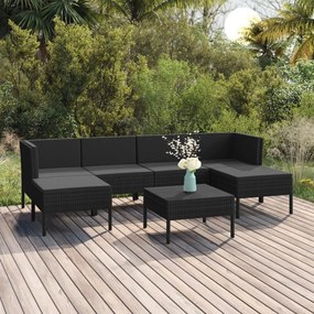 vidaXL 7 pcs conjunto lounge de jardim c/ almofadões vime PE preto