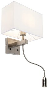 LED Candeeiro de parede moderno em aço com abajur branco - Bergamo Design,Moderno