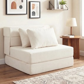 Sofá-cama futon dobrável 3 em 1 com 2 almofadas, em tecido de chenille , para sala, quarto ou escritório bege