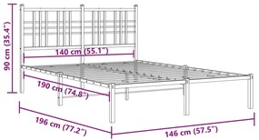 Estrutura de cama com cabeceira 140x190 cm metal preto