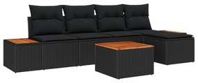 vidaXL Conjunto de Sofá de Jardim 6 pcs Preto Rattan Sintético