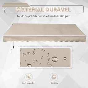 Toldo Manual 395x245 cm Toldo de Varanda Pátio com Manivela de Alumínio e Tecido de Poliéster 280 g/m² Bege