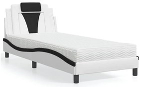 Cama com colchão 90x190 cm couro artificial preto e branco
