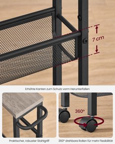 Carrinho cozinha, casa de banho 13 x 45,4 x 77 cm com 4 níveis e pega preto greige-preto