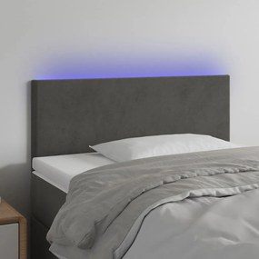 Cabeceira de cama c/ luzes LED veludo 80x5x78/88cm cinza-escuro