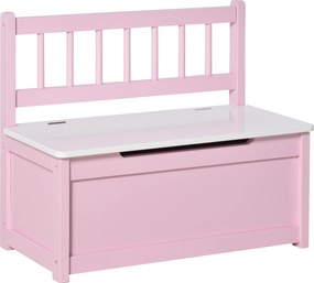 HOMCOM Baú de Brinquedos Banco de Armazenamento Infantil de Madeira de Pinho com Tampa de Amortecimento e Encosto Alto 60x30x50 cm Rosa | Aosom Portugal