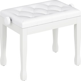 HOMCOM Banco de Piano Altura Ajustável Banco de Piano Assento em Couro Sintético Pernas de Madeira 64x35x55 cm Branco | Aosom Portugal