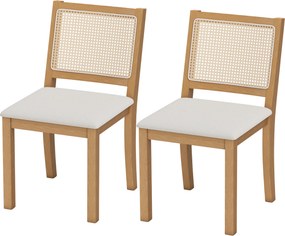 Conjunto de 2 cadeiras de sala de jantar e de cozinha com assento almofadado (MESA NÃO INCLUIDA), encosto com efeito de vime, nas cores creme e cor ca