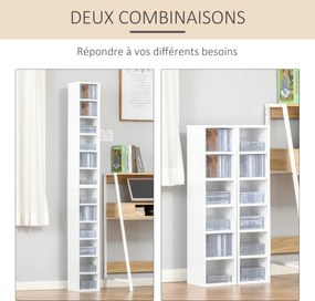 Conjunto de 2 estantes verticais para arrumação de CDs e DVDs, com 6 + 6 compartimentos, 21 x 19 x 88 cm, capacidade máxima: 160 CDs, branco