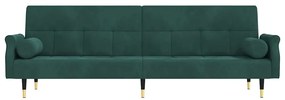 Sofá-cama com almofadões veludo verde-escuro