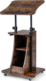 Mesa de Orador Móvel, 50 x 40 x 72-112 cm, Altura Ajustável, Castanho