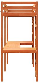 Cama alta sem colchão 75x190 cm pinho maciço castanho-mel