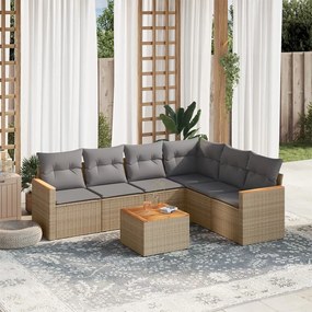 7 pcs conjunto de sofás p/ jardim com almofadões vime PE bege