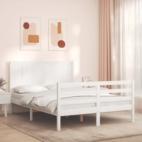 Estrutura de cama com cabeceira 140x190cm madeira maciça branco