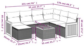 8 pcs conjunto sofás de jardim com almofadões vime PE preto