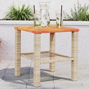 vidaXL Mesa de jardim 40x40x42 cm vime PE e madeira de acácia bege
