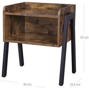 Mesa de cabeçeira ou mesa de apoio de estilo industrial com compartimento grande 42 x 52 x 35 cm Castanho Vintage-preto