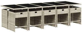 11 pcs conjunto jantar p/ jardim c/ almofadões vime PE cinzento