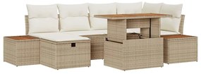 Conjunto de Sofá de Jardim de 7 Peças com Almofadas Bege
