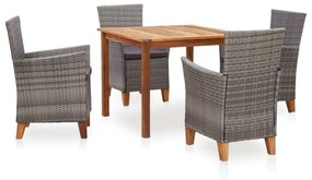 vidaXL 5 pcs conjunto jantar vime PE madeira acácia maciça cinzento