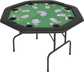 Mesa de póquer dobrável em dois 8 jogadores octogonal verde