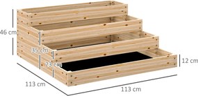 Floreira de jardim quadrada sem fundo 113 x 113 x 46 cm, com 4 níveis, para ervas aromáticas, legumes, frutas e flores, cor natural