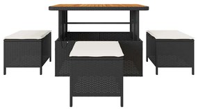 Conjunto de Jantar para Jardim de 4 Peças com Almofadas Preto Rattan d