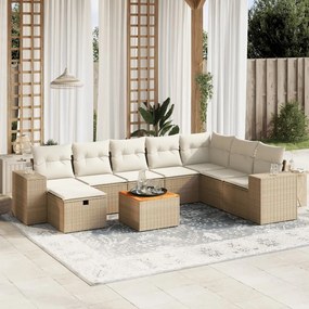 9 pcs conjunto de sofás p/ jardim com almofadões vime PE bege