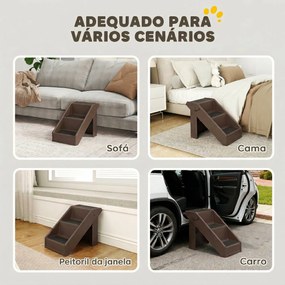 Escada Dobrável para Cães de 3 Degraus para Animais de Estimação Idosos para Cama Sofá 53x30,5x36,5 cm Castanho