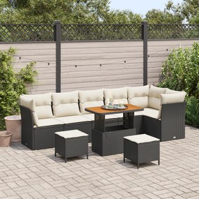 Conjunto de Sofá de Jardim vidaXL com Almofadas Preto Rattan Poliéster