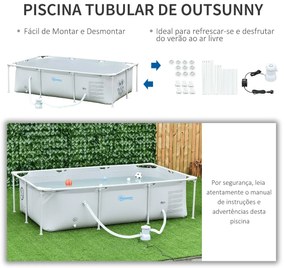 Piscina Desmontável Tubular 252x152x65cm com Depuradora de Cartucho Piscina Retangular de Exterior para Adultos e Crianças 3600L Cinza