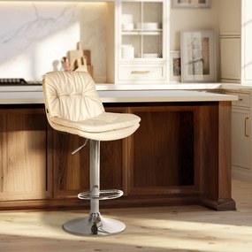 Banco de bar em couro sintético com estrutura prateada 92-113 x 46 x 54 cm cor creme