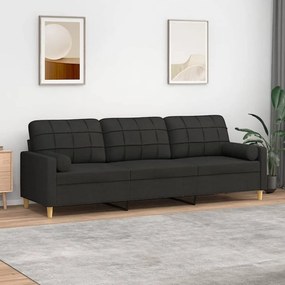 vidaXL Sofá de 3 lugares c/ almofadas e almofadões 210 cm tecido preto