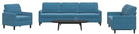 4 pcs conjunto de sofás com almofadões veludo azul