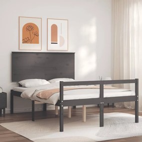 Estrutura de cama de casal c/ cabeceira madeira maciça cinzento