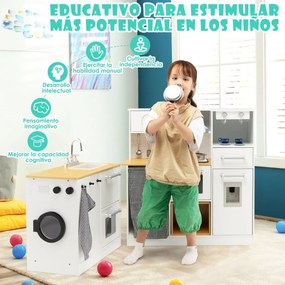 Cozinha de brincar 79 x 29 x 81 cm com sons e luzes realistas, lava-loiça, placas de cozedura e acessórios modernos para crianças com mais de 3 anos,
