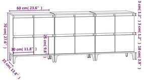 Aparadores 3 pcs 60x35x70 cm derivados madeira cinza sonoma
