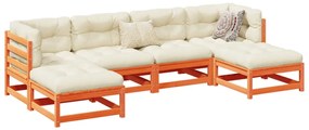 6 pcs conjunto sofás de jardim madeira de pinho castanho cera
