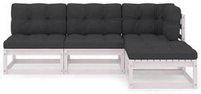 4 pcs conjunto lounge de jardim c/ almofadões pinho maciço