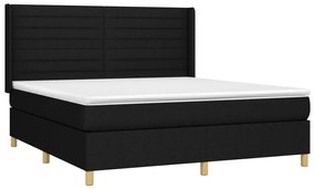 Cama box spring c/ colchão e LED 160x200 cm tecido preto
