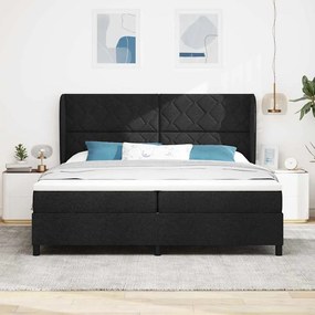 Cama com Estrado e Colchão , Preto, 200x200 cm, Tecido